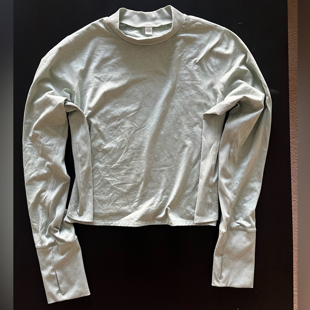Old Navy CozeCore Active Cropped Rib-Paneled Long Sleeve Top in Sage—XXL Tall